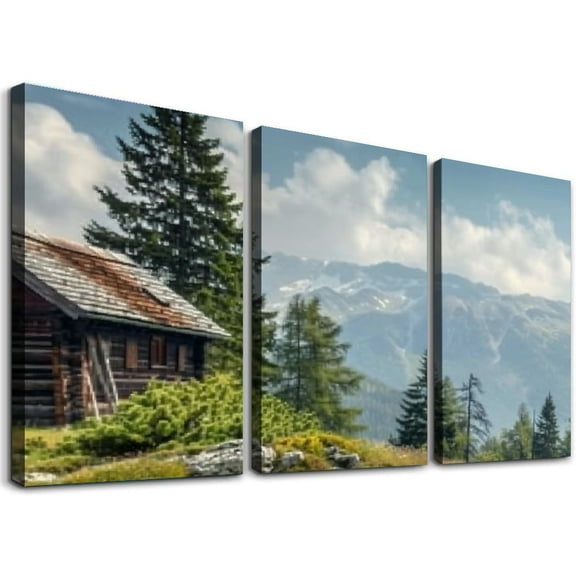nygtbtfer  Window Canvas Wall Art Prints Idyllic mountain landscape in the alps Mountain chalet meadows and Stretched &amp; Framed Painting Pictures Wall Decor for Living Room Ready to Hang 12x16x3pcs