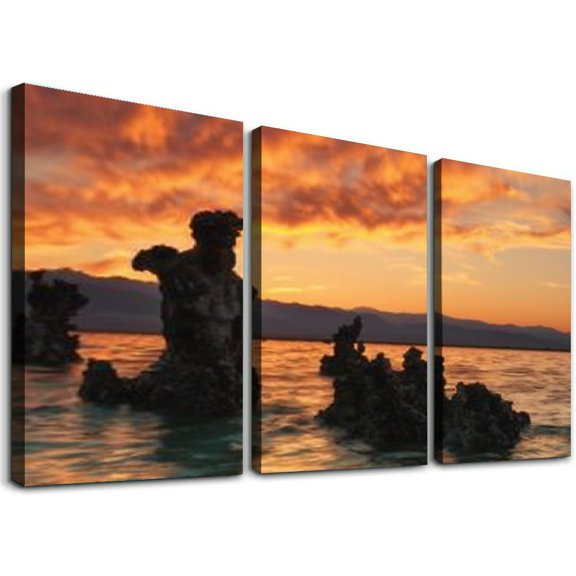 nygtbtfer Window Frame Style Sea Reef Pictures Modern Sunset Landscape Paintings Seascape Poster Prints Home Decor for Living Room Bedroom Framed Ready to Hang 12x16x3pcs