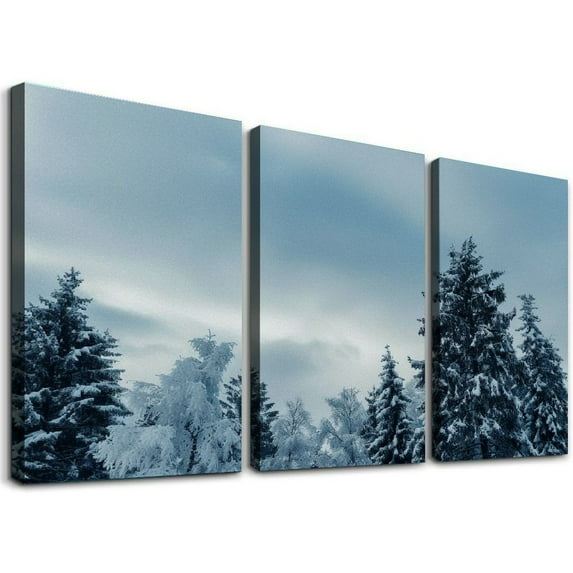 nygtbtfer Winter Landscape Canvas Wall Art Suitable for Wall Decoration - Winter Snow Mountain Painting Printed on Canvas HD Giclee Artwork Ready to Hang 12x16x3pcs