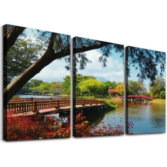 nygtbtfer  Wooden Bridge Tapestry, Scenery of Lake and Spring English Garden Peaceful Landscape Photo, Wide Wall Hanging for Bedroom Living Room Dorm Multicolor 12x16x3pcs