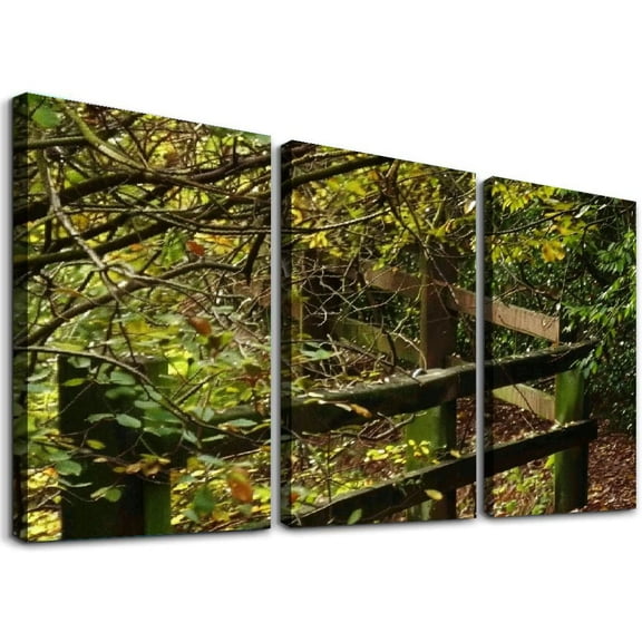nygtbtfer Wooden Forest Bridge Autumn Landscapes Multi Canvas Art Print Box Framed Picture Wall Hanging - Hand Framed and Ready to Hang 12x16x3pcs