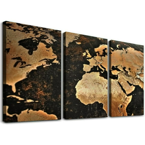 nygtbtfer World Map Poster Framed 3Pcs Giclee Canvas Prints World Map Painting Printed on Canvas Ready to Hang for Living Room Office Decor Gift 12x16x3pcs