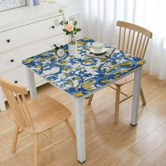 nygtbtfer Yellow and Blue Floral Tablecloth Round  Farmhouse Boho Tablecloth Spring Summer Fabric Table Cloth With Wrinkle Resistant For Kitchen Holiday Picnic Party Dinner Room Indoor Outdoor Decor