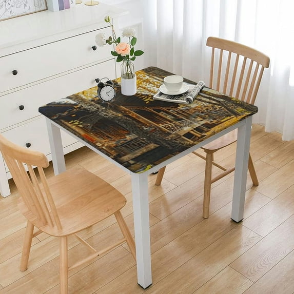 nygtbtfer Yellow Tablecloth, Landscape Printed Tablecloth Polyester Washable Personalized Table Cover Kitchen Restaurant Party Decoration, 36*36