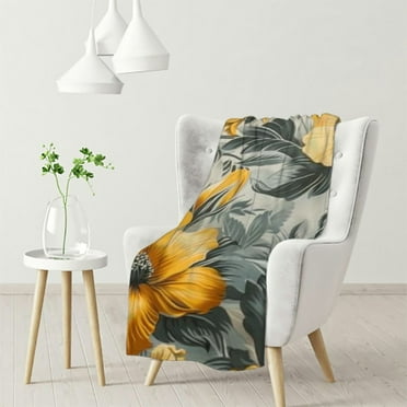 nygtbtfer Yellow and Gray Flower Pattern Throw Blanket - Soft Plush Flannel Throw Blankets for Bed/Couch/Sofa/Office/Camping Blanket  40x50in