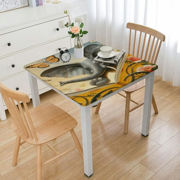nygtbtfer and Yellow Print Table Cloth Wipeable Spillproof Elastic Large Tablecloth Table Cloth for Dining/Party/Buffet/Wedding Fits for Table white