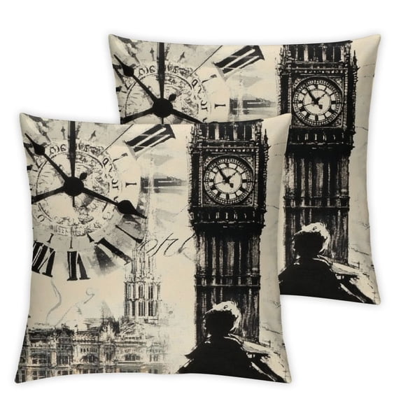 nygtbtfer Pillow Covers Black Beige London Big Ben Decorative Couch Pillow Cases for Sofa Bed Bedroom Living Room Home Decor 12x12in