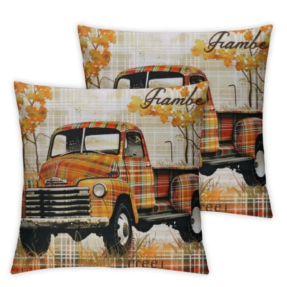 nygtbtfer Pillow Covers Truck Pumpkin with Decorative Fall Pillow Blessing Cushion Cover for Couch Set of 2 White