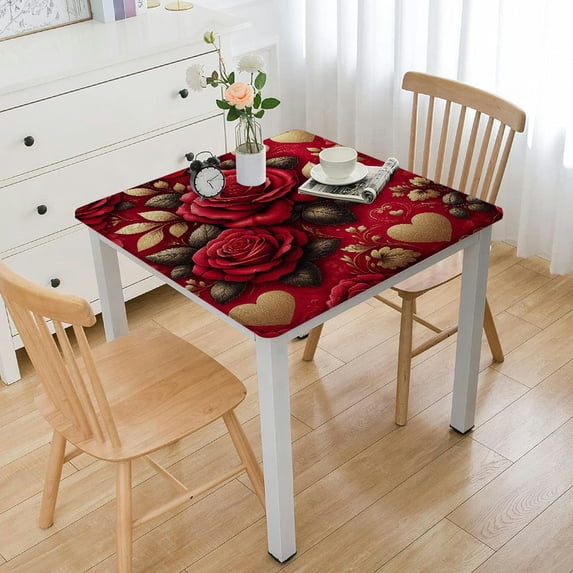 nygtbtfer 's Day Table Cloth, Fitted Tablecloths with Elastic Edge, Wipeable Table Cover for Kitchen Wedding