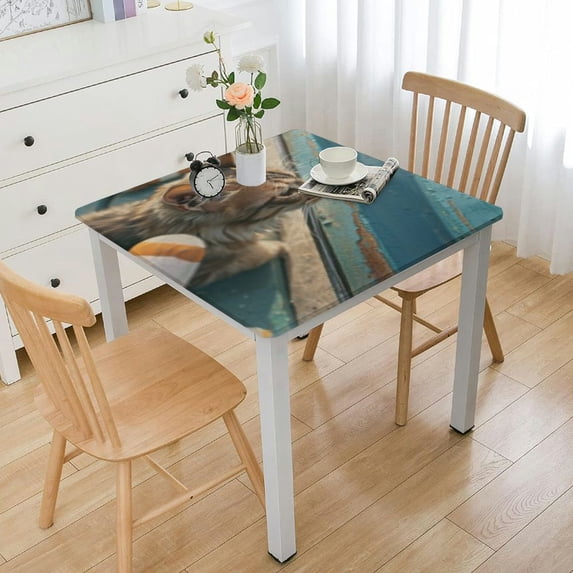 nygtbtfer with , Square Fitted Table Cloth, Wipeable Table Cover for Indoor Party Kitchen Dinner Fits Diameter Square Table, Blue Board white