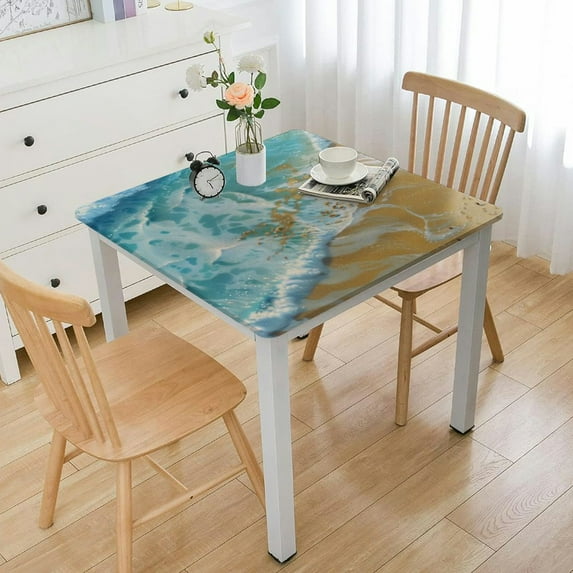 nygtbtfer with , Square Fitted Table Cloth, Wipeable Table Cover for Indoor Party Kitchen Dinner Fits Diameter Square Table, white