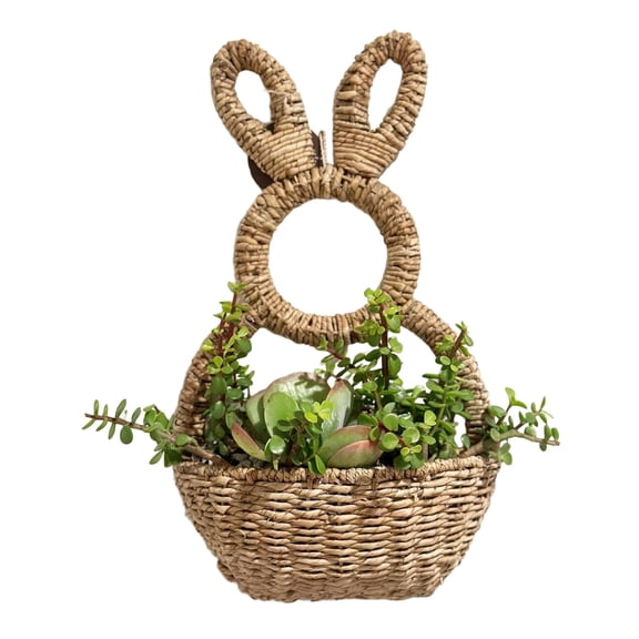 nzhaoha Practical Bunny Rattan Basket Storage Organizer Natural Woven Rabbit Shaped Decor for Easter Home Kitchen