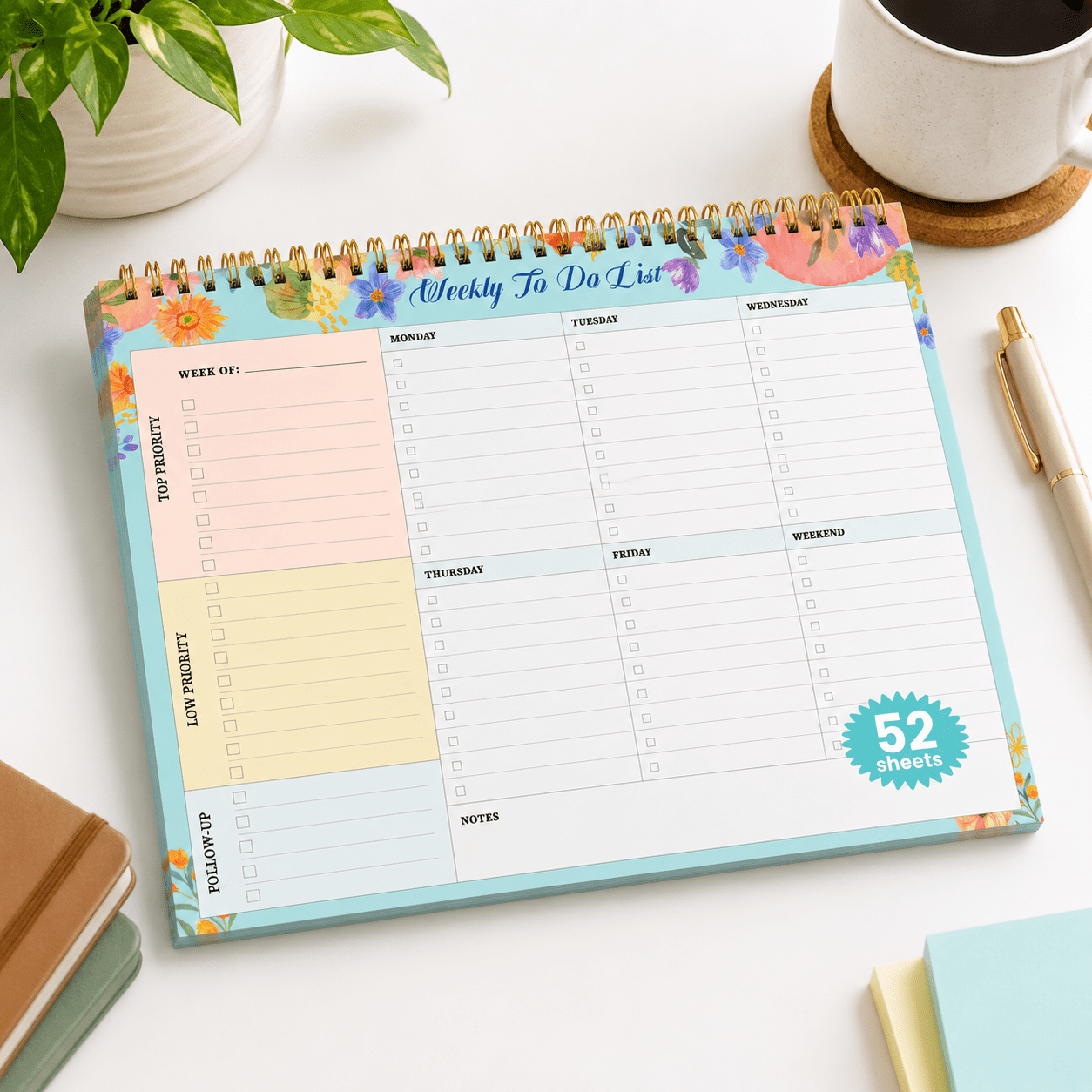 o-Botanic Whimsy 1 Pack Weekly To Do List Undated Planner Notepad 8.5 x ...