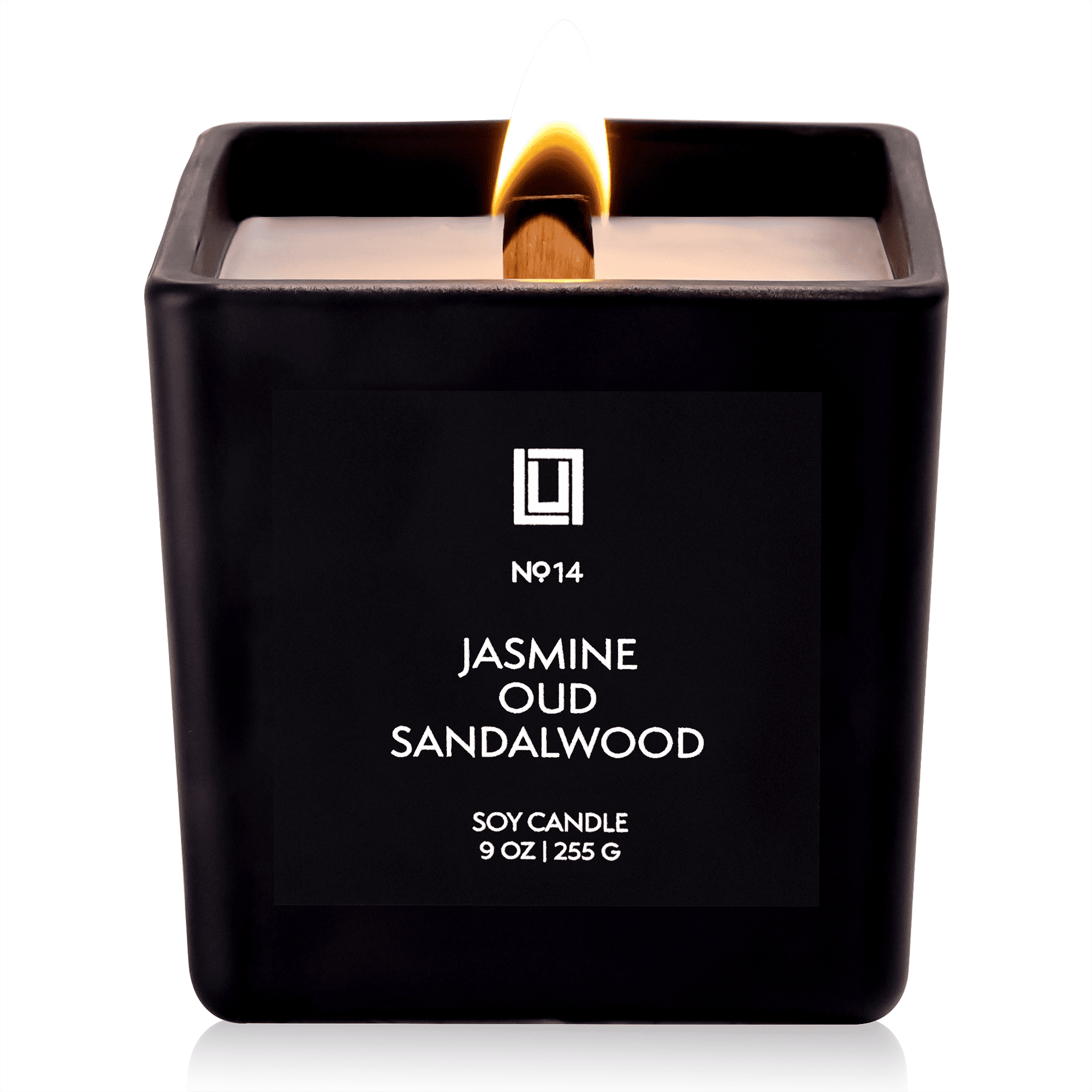 Lulu Candles | Jasmine, Oud & Sandalwood | Luxury Wood Wick Candle in Matte Black Jar – Highly Scented Soy Candle with Incense, Citrus & Clove | Long Lasting, Aromatherapy...