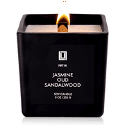 Lulu Candles | Jasmine, Oud & Sandalwood | Luxury Wood Wick Candle in Matte Black Jar – Highly Scented Soy Candle with Incense, Citrus & Clove | Long Lasting, Aromatherapy Candle, Gift for All