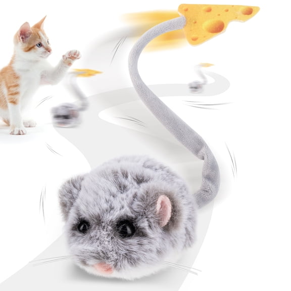 Migipaws Interactive Automatic Rolling Plush Mouse Cat Toy Touch Activate Mouse Squeak Long Wag Tail Catnip for Kitten Hunting Play