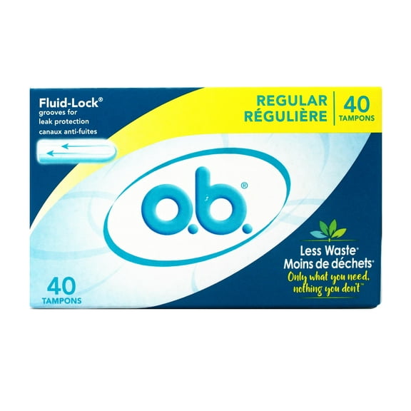 o.b. Tampons No Applicator, Unscented - 40ct, Applicator-Free Tampons Regular, Feminine Care, ob Tampon Regular, Period Products