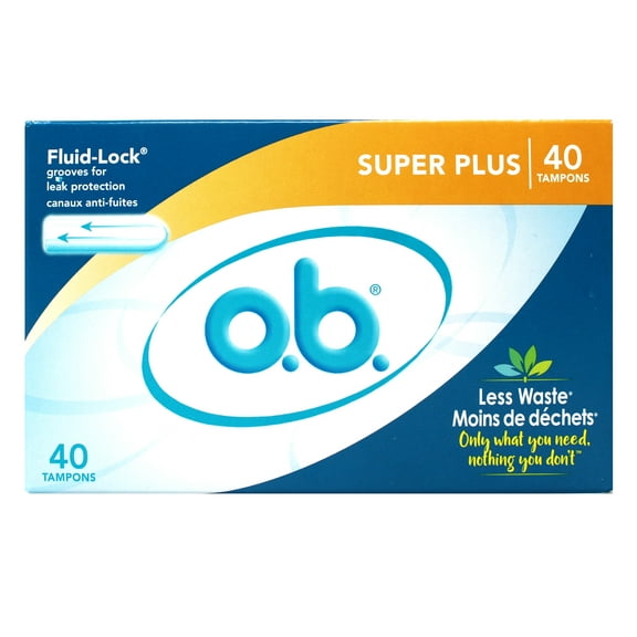 o.b. Tampons No Applicator, Unscented - 40ct, Applicator-Free Tampons Super Plus, Feminine Care, ob Tampon Super Plus