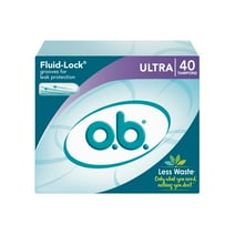 o.b. Original Applicator-Free Tampons, Ultra Absorbency, 40 Ct, Unscented, Less Waste with No Applicator