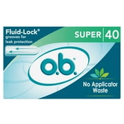 o.b. Tampons No Applicator, Unscented - 40ct, Applicator-Free Tampons Super, Feminine Care, Period Products