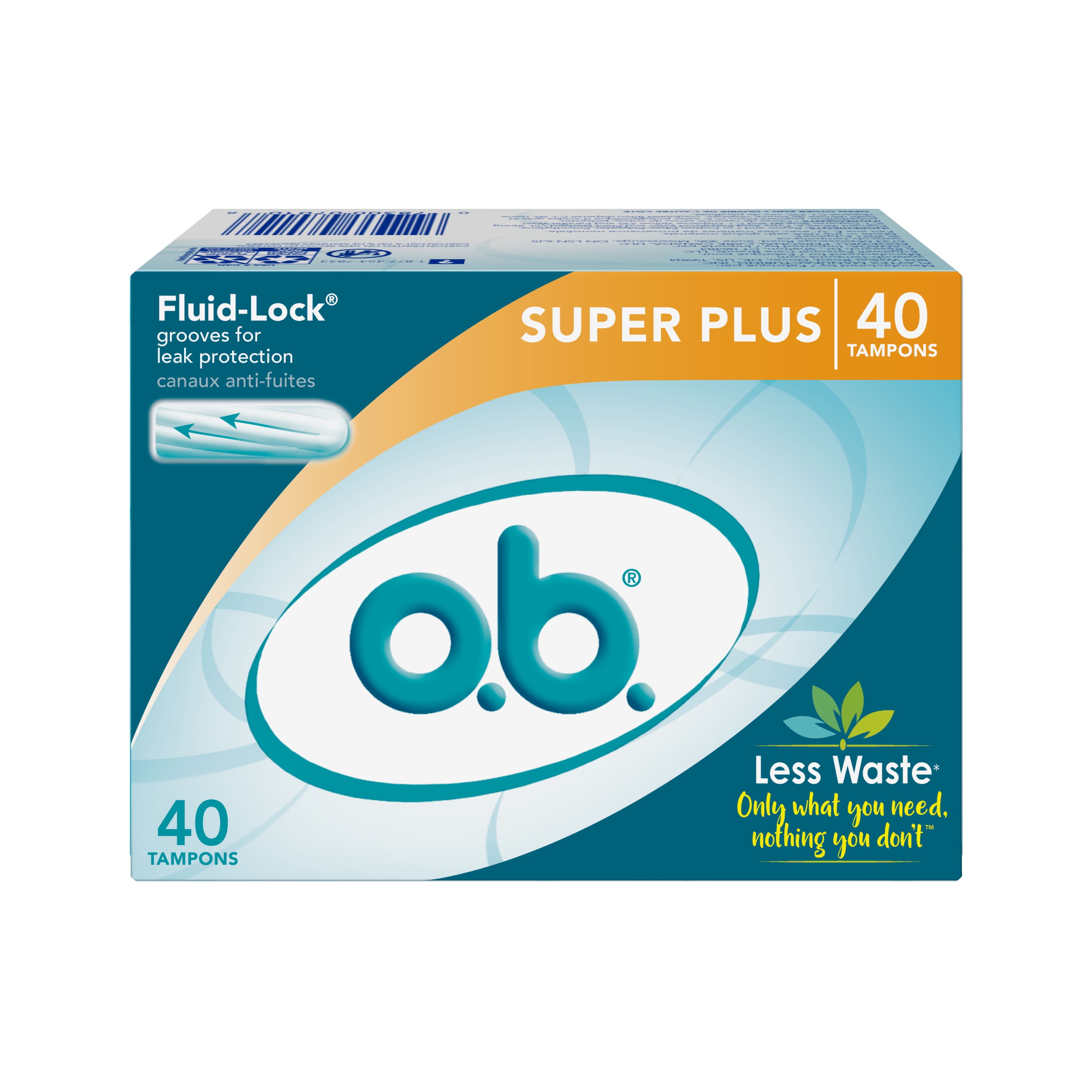 o.b. Original Applicator-Free Tampons, Unscented, Super Plus, 40 Ct