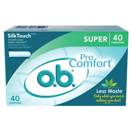 o.b. Tampons No Applicator, Unscented - 40ct, Applicator-Free Tampons Super, Feminine Care, Period Products