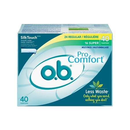 o.b. ProComfort Applicator-Free Regular Multipack Tampons, Unscented, 40 Ct