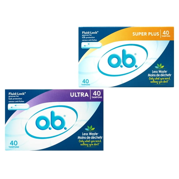 o.b. Tampons Bundle | Ultra Tampons, 40ct and Super Plus Tampons, 40ct | Non-Applicator