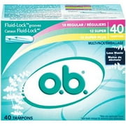 o.b. Tampons No Applicator, Unscented - 40ct 18ct Regular/12ct Super/10ct Super Plus