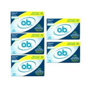 o.b. Tampons No Applicator, Unscented - 40ct, Applicator-Free Tampons Regular, Feminine Care, ob Tampon Regular, Period Products - 5 Pack