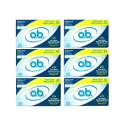 o.b. Tampons No Applicator, Unscented - 40ct, Applicator-Free Tampons Regular, Feminine Care, ob Tampon Regular, Period Products - 6 Pack