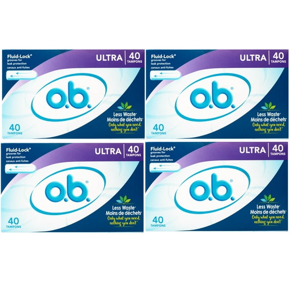 o.b. Tampons No Applicator, Unscented - 40ct, Applicator-Free Tampons Ultra, Feminine Care, ob Tampon Ultra, Period Products - 4 Pack
