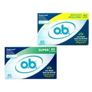 o.b. Tampons | Non-Applicator Tampon Bundle | Regular Tampons, 40ct and Super Tampon, 40ct