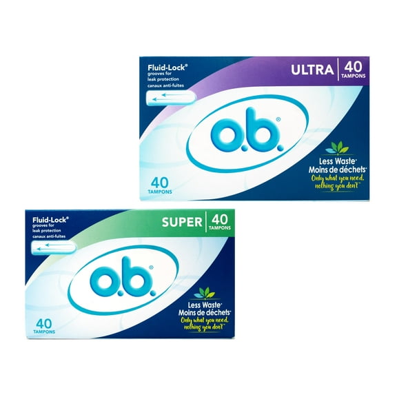 o.b. Tampons | Non-Applicator, Unscented | Super, 40ct and Ultra, 40ct