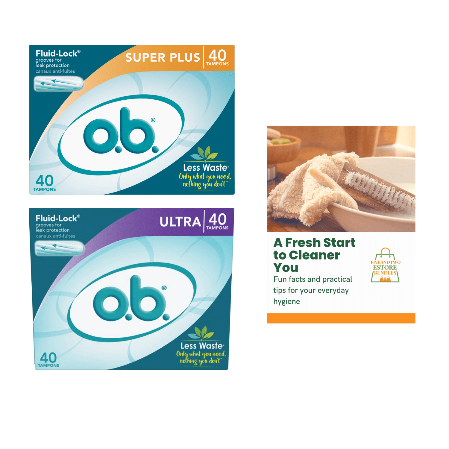 o.b. Tampons Super Plus Absorbency 40 Count, Ultra Absorbency Tampons 40  Count Fluid Lock with eBooklet- Set of 3 (80 tampons in total)