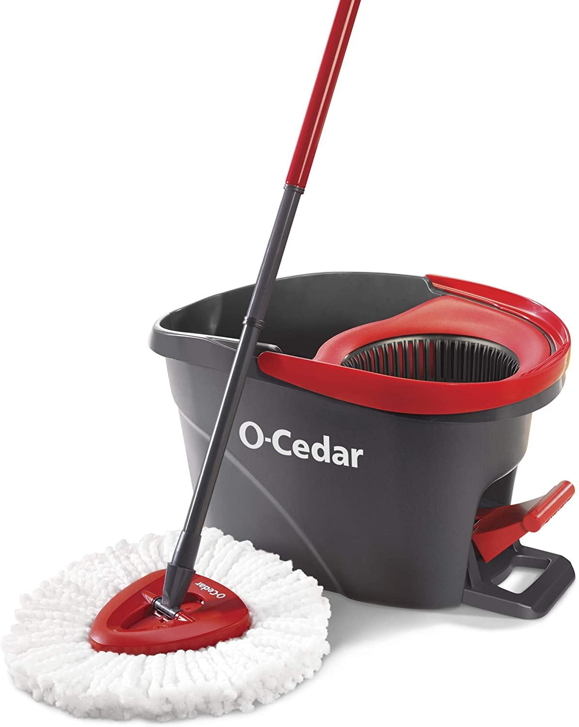 O-Cedar EasyWring Red and Black Microfiber Spin Mop with Bucket