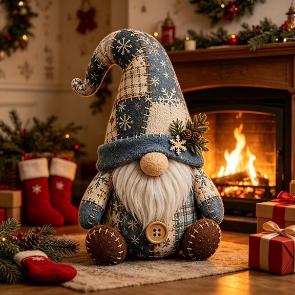 oTemrcloc DIY Patchwork Gnome Kit G Winter Snowflake Gnome with Pinecone Accent Blue Fabric Plush Handmade Holiday Tiered Tray Decorative Figurine
