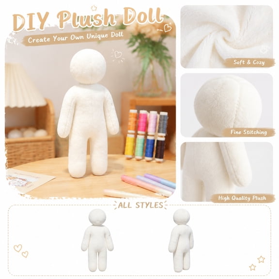oTemrcloc DIY Plush Doll Blank Humanoid Stuffed Toy for Custom Crafting Soft Cozy White Fabric Fine Stitching for Artists 11.8 in