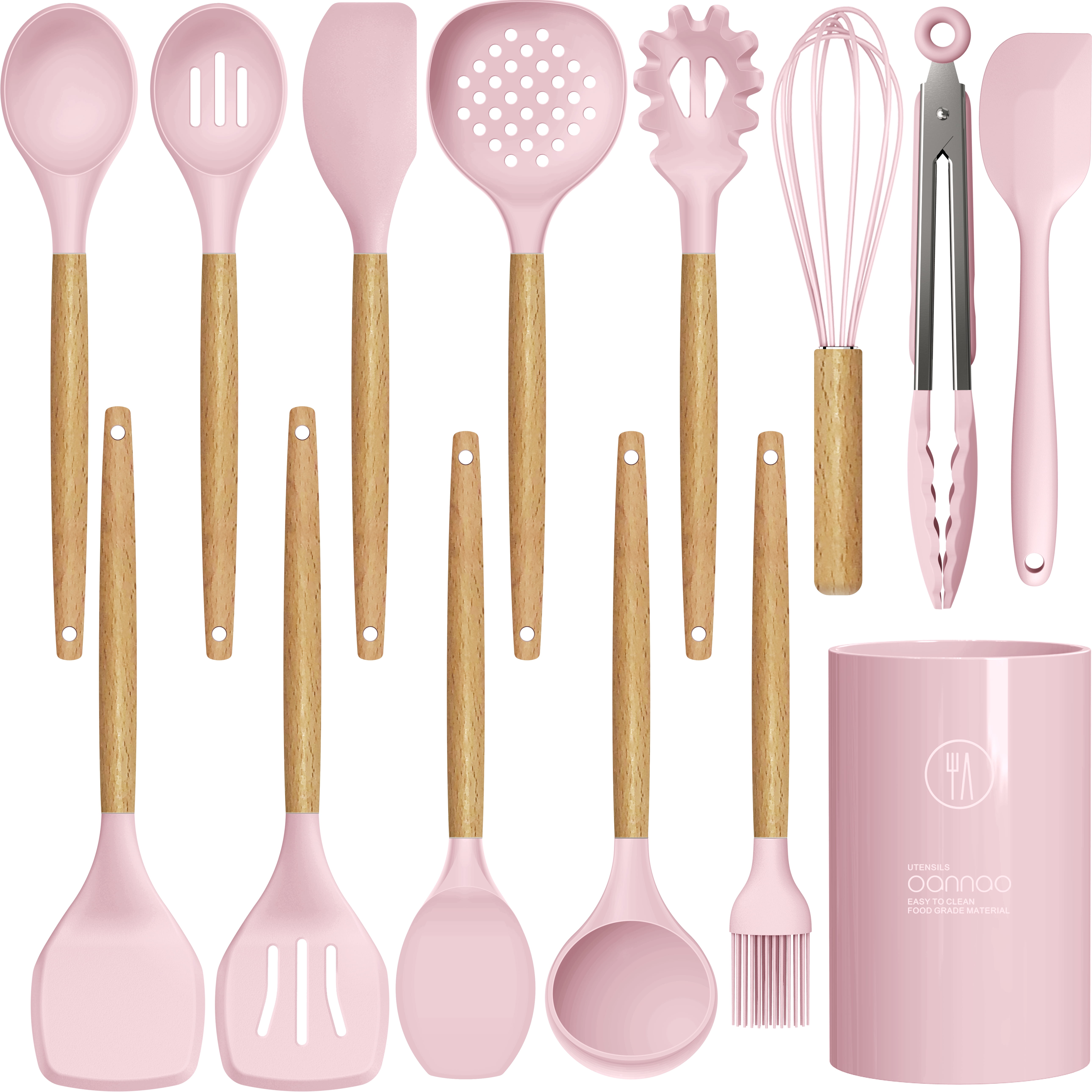 Cooking Utensils Set - Non-stick Silicone Kitchen Tools, Pink