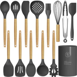 utosday cooking utensils set, 33pcs silicone kitchen utensils set with  holder, heat resistant non-stick silicone