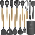 thumbnail interactive-video image 1 of oannao Silicone Cooking Utensils Set - 446°F Heat Resistant Silicone Kitchen Utensils for Cooking,Kitchen Utensil Spatula Set w Wooden Handles,Holder, BPA FREE Gadgets for Non-Stick Cookware (Grey), 1 of 10