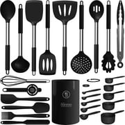 oannao Silicone Cooking Utensils Set - Heat Resistant Stainless Steel Kitchen Utensils, Baking Tools Kitchen Gadgets,Turner,Tongs,Spatula,Spoon,Brush,Whisk,Non-Stick Friendly, Dishwasher Safe (Grey)
