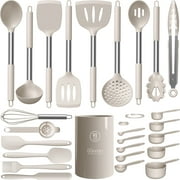 oannao Silicone Cooking Utensils Set - Heat Resistant Stainless Steel Kitchen Utensils, Baking Tools Kitchen Gadgets,Turner,Tongs,Spatula,Spoon,Brush,Whisk,Non-Stick Friendly, Dishwasher Safe (Black)