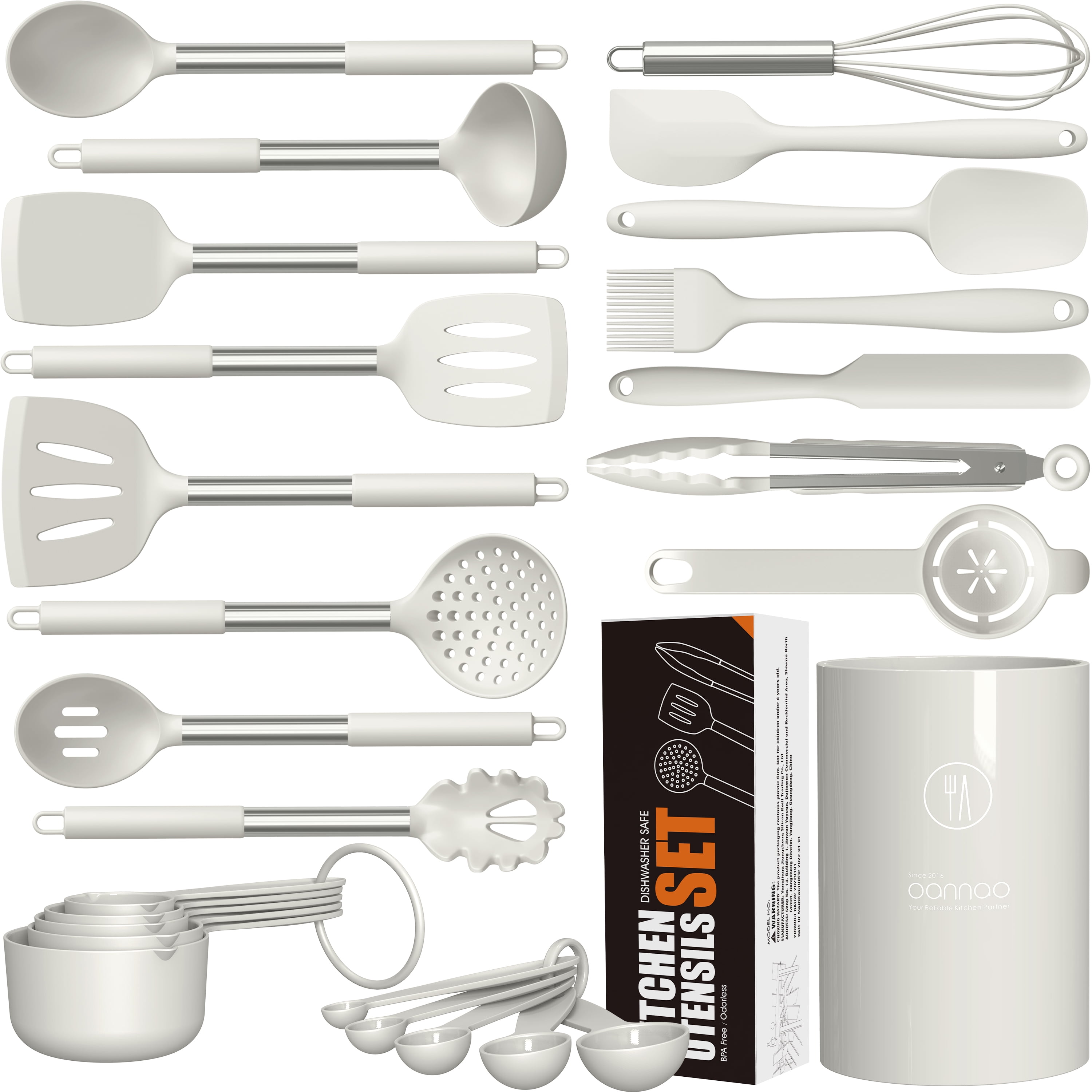 Large Silicone Cooking Utensils Set - Heat Resistant Kitchen Utensils,Turner Tongs,Spatula,Spoon,Brush,Whisk,Stainless Steel Silicone Cooking Tool for Nonstick Cookware,Dishwasher Safe (Cream White) - Walmart.com