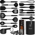 thumbnail image 1 of Large Silicone Cooking Utensils Set - Heat Resistant Kitchen Utensils Sets,Spatula,Spoon,Turner Tongs,Brush,Whisk,Stainless Steel Silicone Cooking Utensil for Nonstick Cookware Dishwasher Safe (Black, 1 of 9