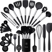 Large Silicone Cooking Utensils Set - Heat Resistant Kitchen Utensils Sets,Spatula,Spoon,Turner Tongs,Brush,Whisk,Stainless Steel Silicone Cooking Utensil for N