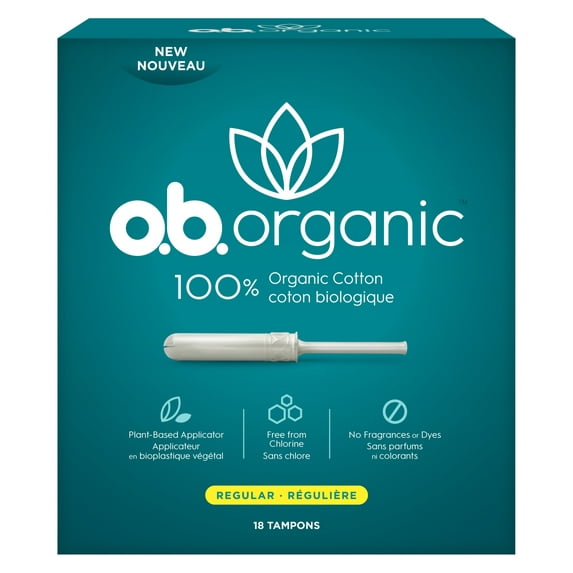 ob. Organic Plant-Based Applicator Tampons, Unscented, Regular, 18 Ct