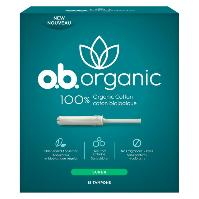 ob. Organic Plant-Based Applicator Tampons, Unscented, Super, 18 Ct