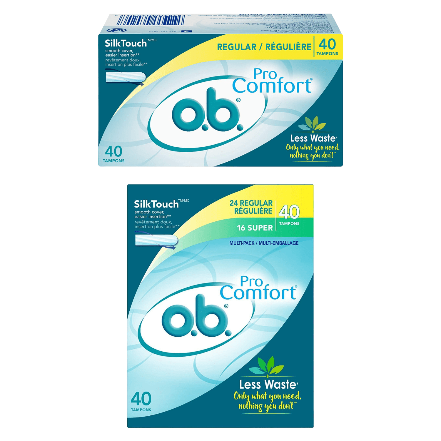 Ob Tampons Regular Absorbency 40 Count, Regular And Super Absorbency ...