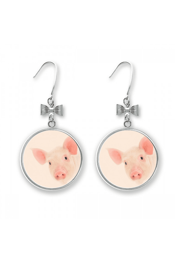 observation pig ears eyes bow earrings drop stud pierced hook